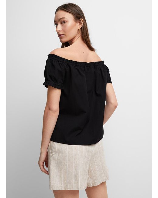 Icône Black Touch Of Linen Exposed Shoulders Blouse