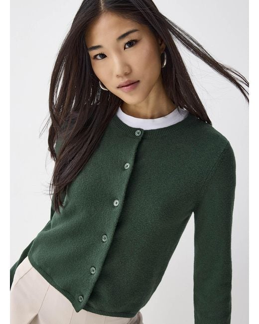 Twik Green Boxy Rounded Neck Cardigan