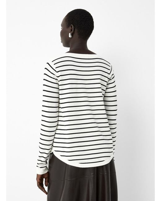 Contemporaine White 100% Cotton Striped Sweater