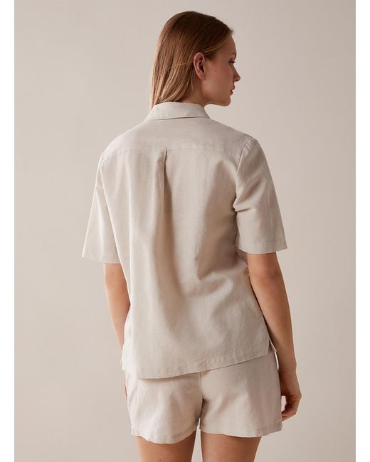 Miiyu Natural Plain Linen And Cotton Lounge Shirt