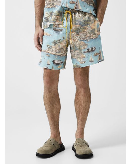 Rhude Blue Navigation Map Full Print Linen Short for men