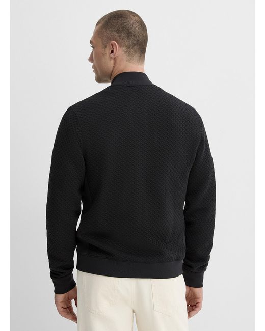 Le 31 Black Embossed Geo Bomber Jacket for men