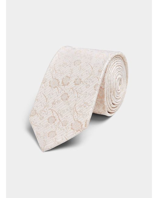 Olymp White Floral Jacquard Beige Tie for men
