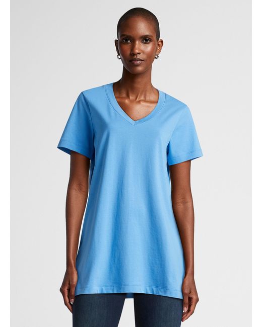 Contemporaine V-neck Organic Cotton Tunic T-shirt (women, Blue, Large)