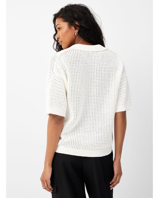 B.Young White Johnny Collar Openwork Sweater