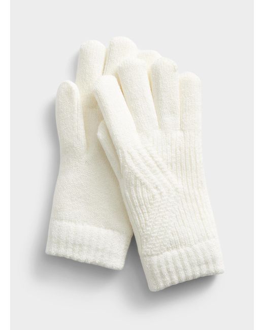 Simon's White Geo Ribbed Gloves