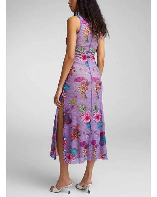 Fuzzi Purple Colourful Flora Tulle Dress