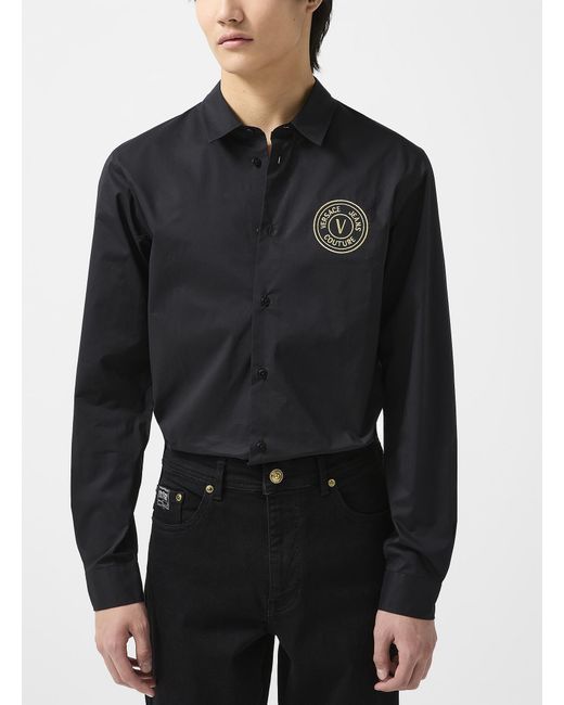 Versace Jeans Couture V-shaped Logo Long-sleeve Poplin Shirt (men, Black, Medium) for men