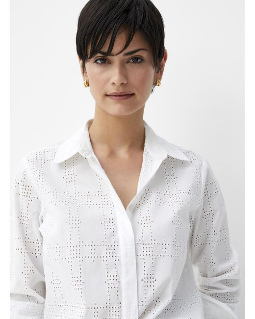 Contemporaine White Broderie Anglaise Organic Cotton Shirt