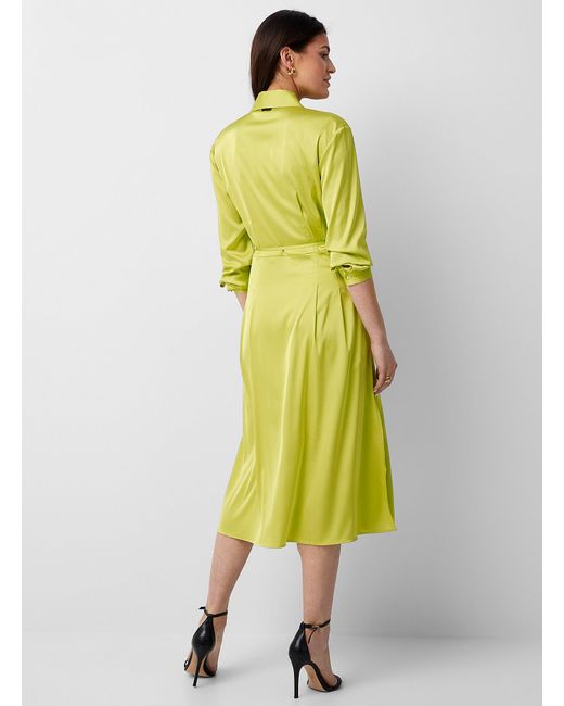 HUGO Yellow Chartreuse Silky Shirtdress