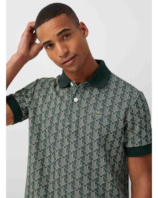 Lacoste Cotton Geometric Jacquard Polo in Green for Men | Lyst