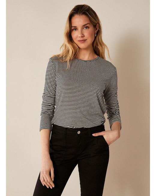 Part Two Gray Contrasting Stripe Linen T