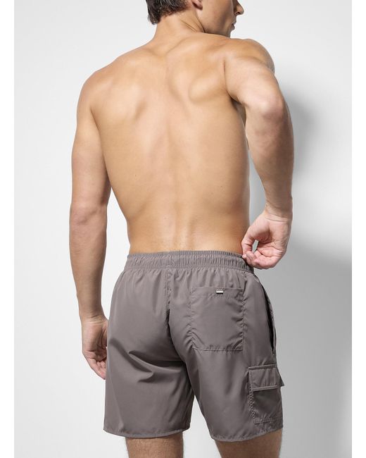 Boss Gray Patch Pocket Solid Swim Trunk for men