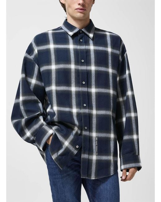 Acne Blue Oversized Checkered Flannel Shirt for men