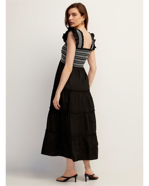 Icône Black Contrasting Embroidered Bust Maxi Tiered Dress