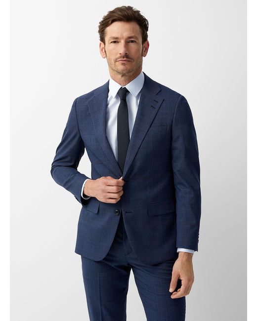 Le 31 Marzotto Wool Midnight Blue Prince Of Wales Suit London Fit for men