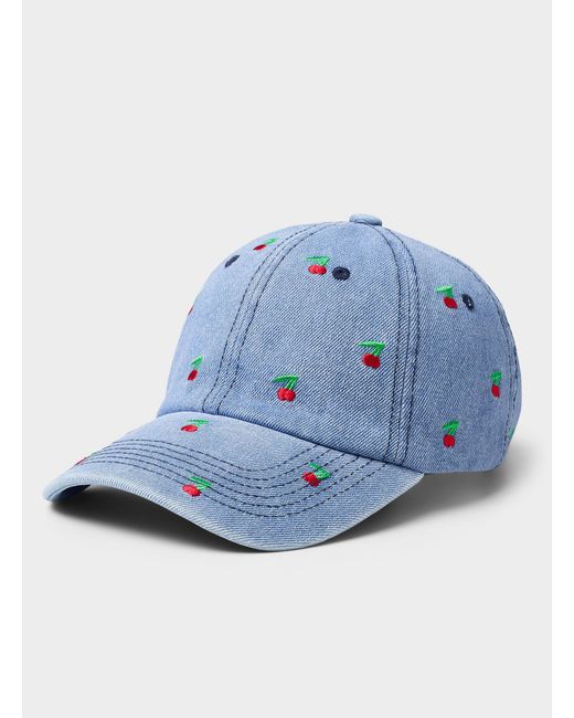 Simon's Blue Embroidered Cherry Denim Baseball Cap