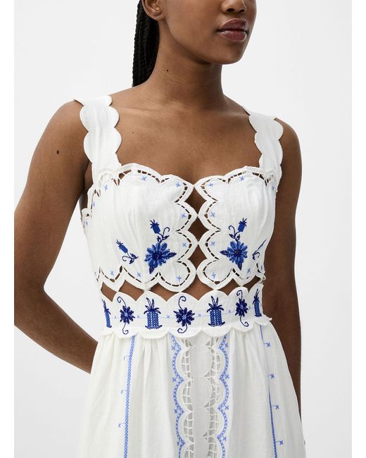 FARM Rio Richelieu Sunflower Linen Dress in White | Lyst