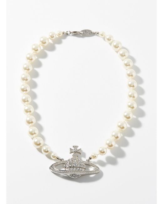 Vivienne Westwood White Bas Relief Pearly Bead Necklace for men