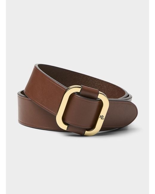 Ralph Lauren Brown Square Metallic Buckle Wide Leather Belt