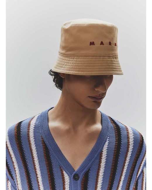 Marni Natural Embroidered Logo Beige Bucket Hat for men