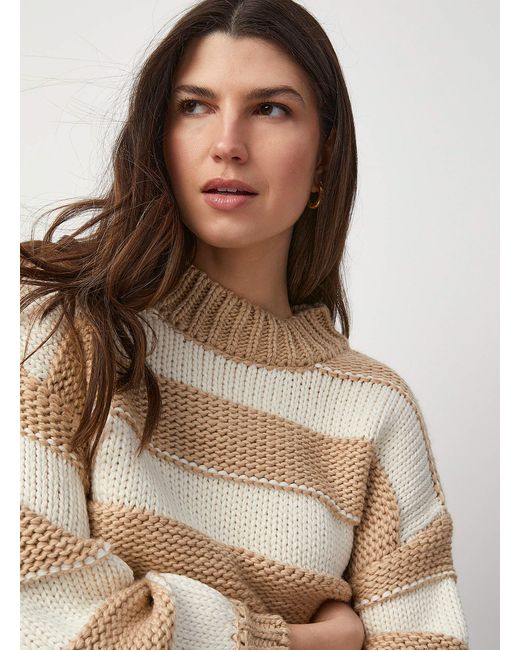 B.Young Brown Block Stripes Oversized Sweater