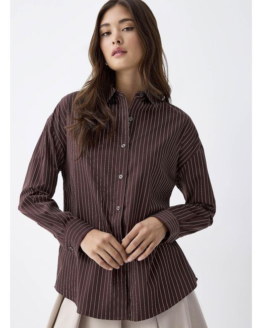 Twik Brown Oversized Striped Poplin Shirt