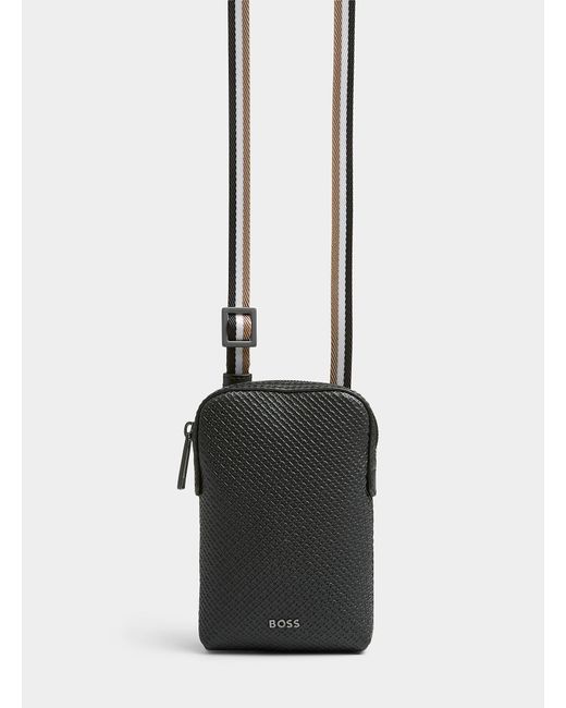 BOSS by HUGO BOSS Monogram Leather Phone Clutch in Black for Men | Lyst