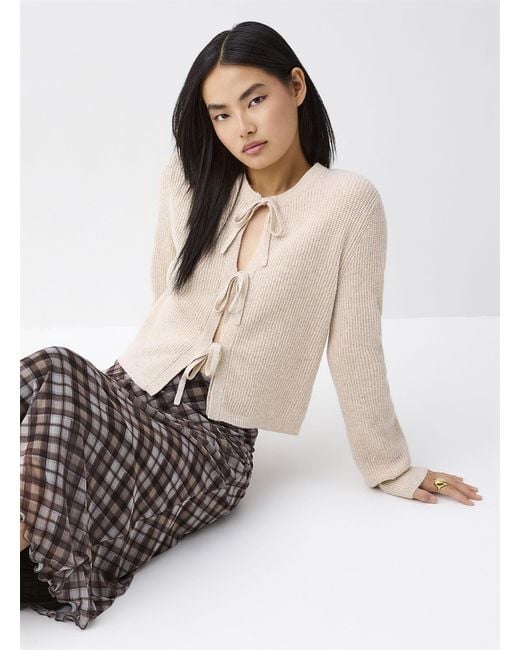 Twik Natural Three Bows Ribbed Cardigan