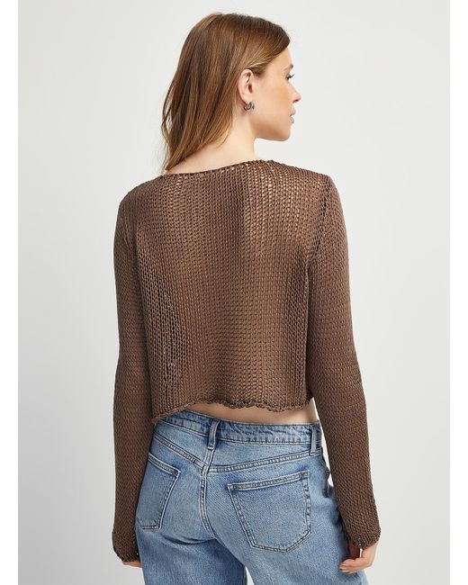 Icône Blue Mesh Weave Cropped Sweater