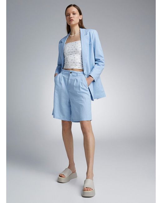 ONLY Blue Touch Of Linen Pleated Bermuda Short