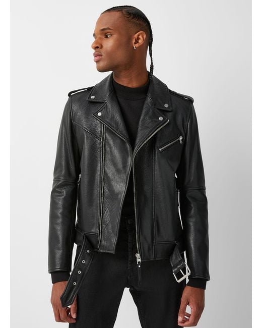 HUGO Black Lowis Leather Biker Jacket for men