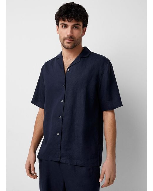 Le 31 Blue Organic Linen Pyjama Shirt for men