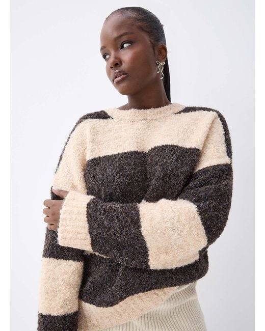 Twik Natural Striped Bouclé Knit Sweater