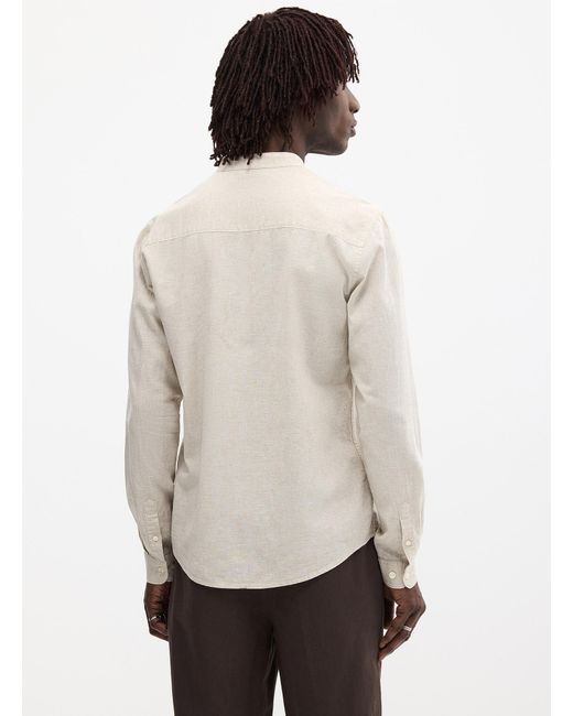 Le 31 Natural Officer Collar Linen Shirt Slim Fit for men