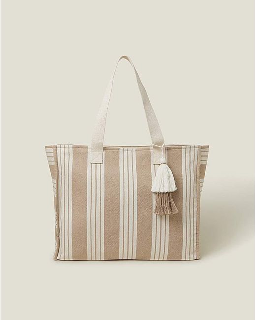 Accessorize Natural Large Stripe Beach Bag