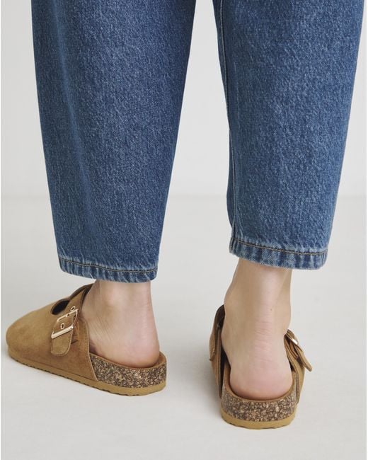Simply Be Blue Buckle Footbed Closed Toe Mule Wide Fit