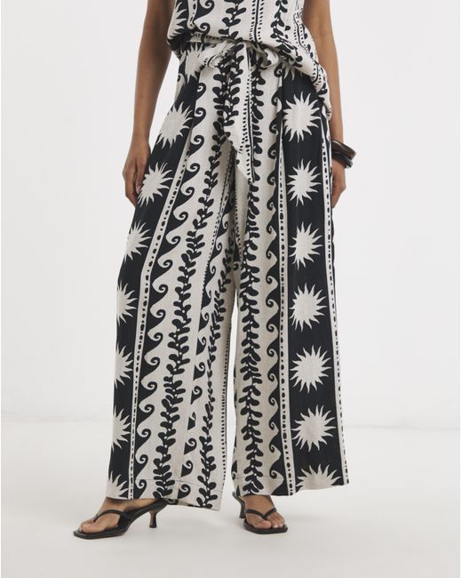 Simply Be Black Mono Printed Palazzo Trouser