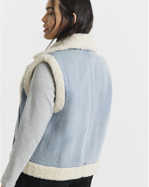 Simply Be Blue Borg Lined Denim Gilet