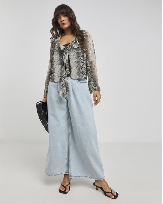 Simply Be Gray Sheer Ruffle Blouse