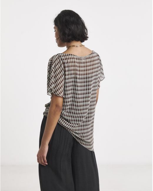 Simply Be Gray Check Chiffon Draped Top
