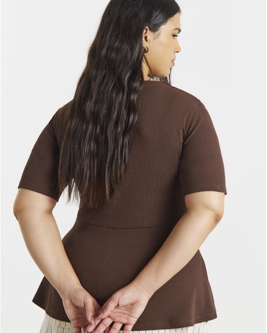 Simply Be Brown Button Through Peplum Top