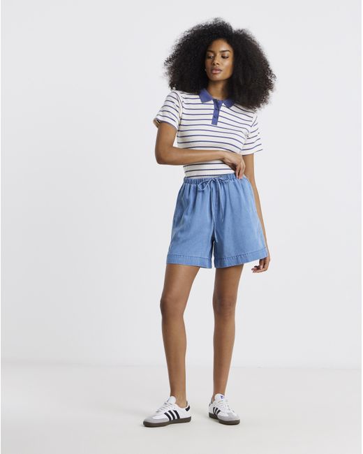 Simply Be Blue Lyocell Denim Jogger Shorts