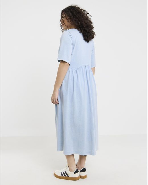 Simply Be Blue Acid Wash Midi Smock Dress