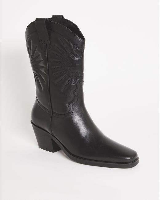 Simply Be Black Embroidered Western Calf Boots Ex Wide
