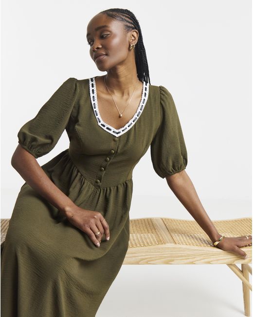 Simply Be Green Historic Detail Midi Dress