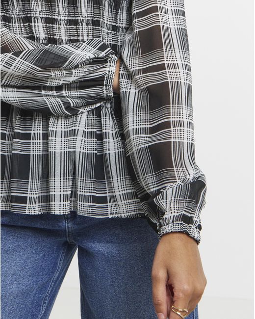 Simply Be Blue Check Shirred Seersucker Blouse