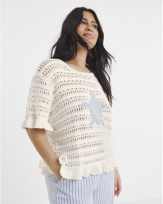 JD Williams White Crochet Top With Turtle Applique