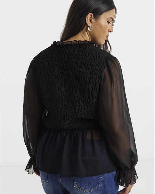 Simply Be Black Shirred Georgette V-Neck Blouse