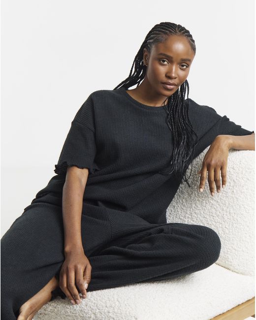 Pretty Secrets Black Brushed Waffle Lounge Set